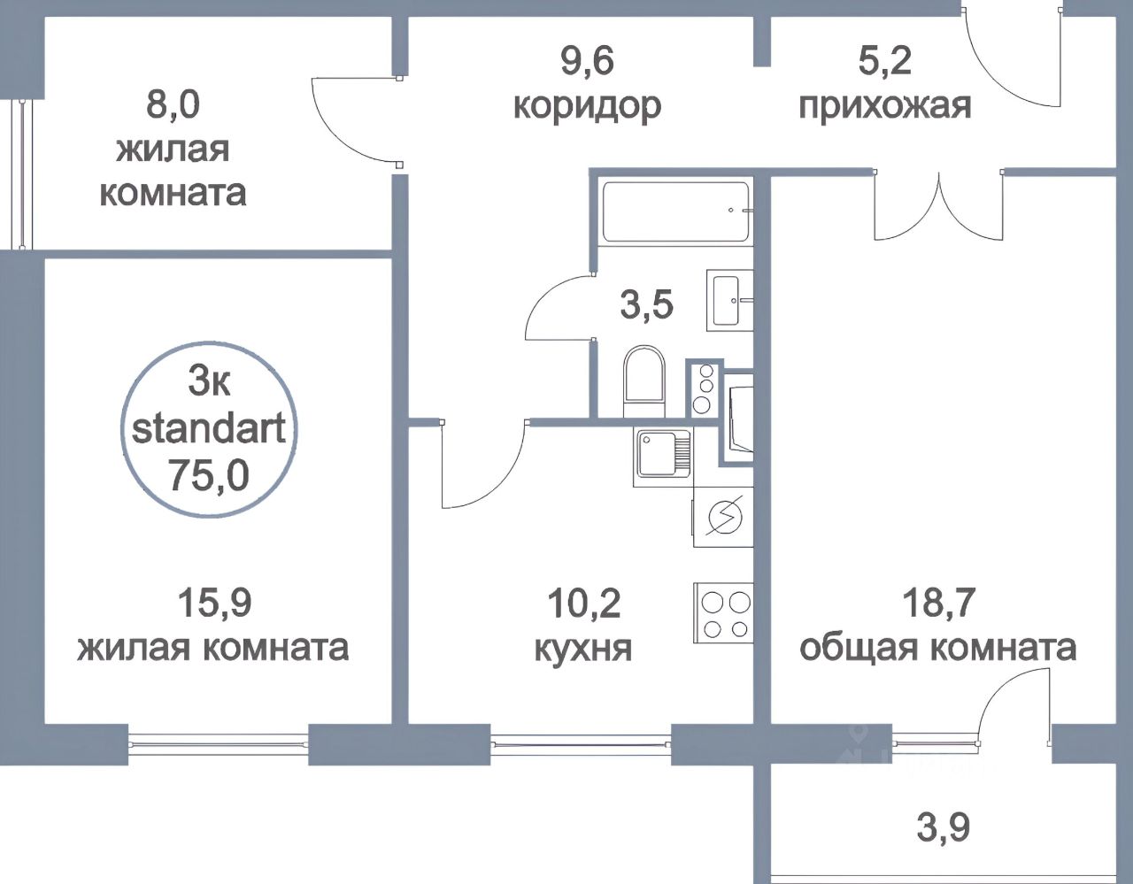 Планировка этой квартиры по данным Циан