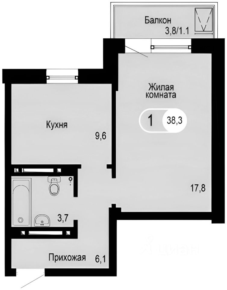 Планировка этой квартиры по данным Циан