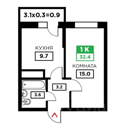 Планировка этой квартиры по данным Циан