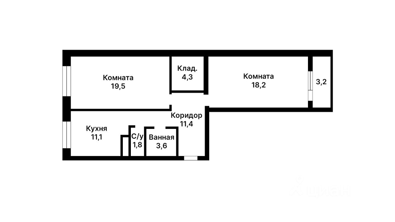 Планировка этой квартиры по данным Циан