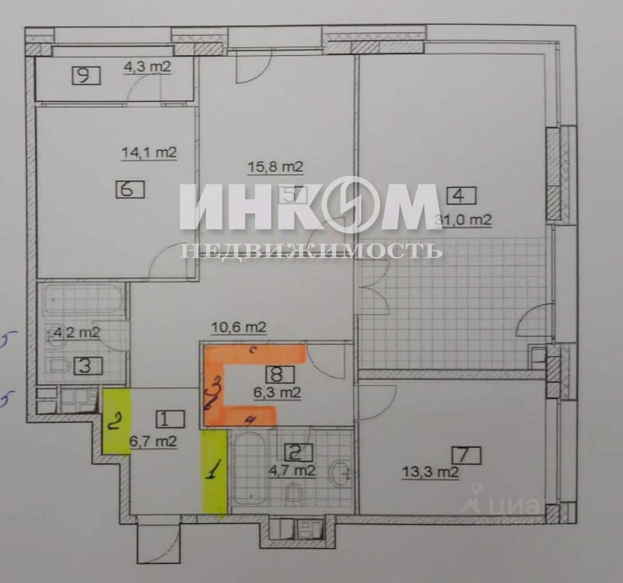 Продается1/2квартиры,111/43,2/31м²