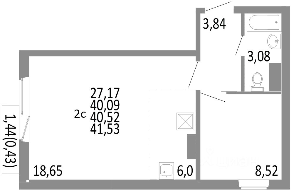 Продажа двухкомнатной квартиры 52.6м² ул. 40 лет Победы, 18, Красноярск, Красноя