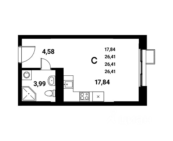 Продажа квартиры-студии 24.45 м², 6/21 этаж на набережной Чуева в Воронеже - МИР