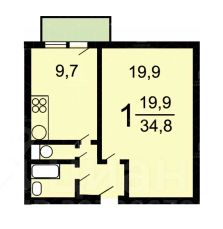 1-комн.кв., 35 м², этаж 9