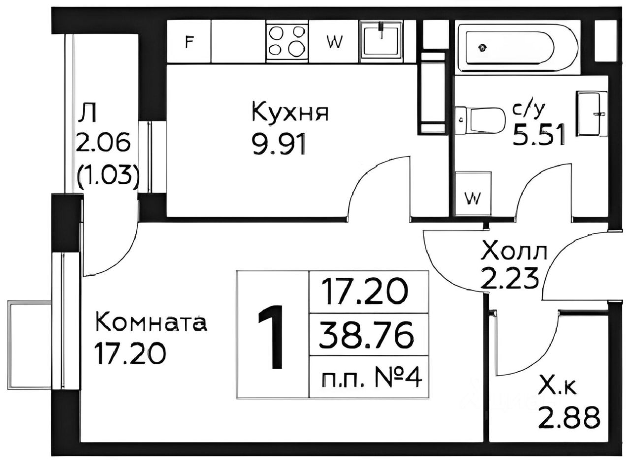 Планировка этой квартиры по данным Циан