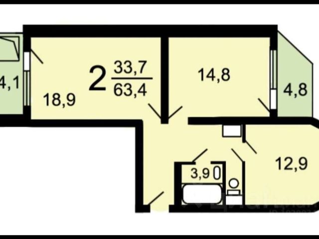 2-комн., 60 м², 8/17 этаж