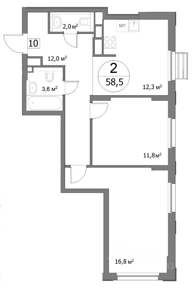 Продаю однокомнатную квартиру 43.5м² ул. Сергея Акимова, 51, Нижний Новгород, Ни