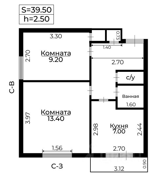 Планировка этой квартиры по данным Циан