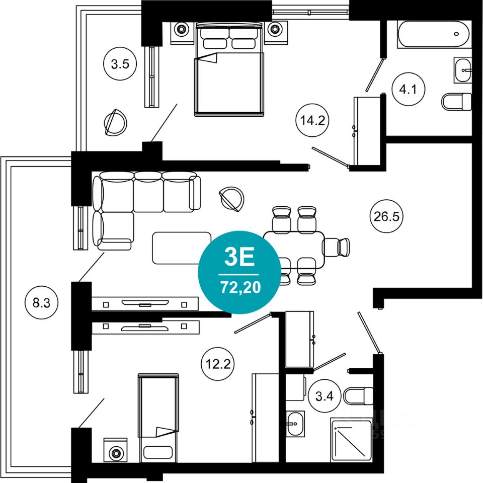 Продается3-комн.апартаменты,72,2м²