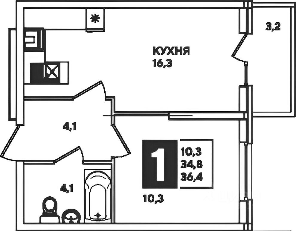 Планировка этой квартиры по данным Циан