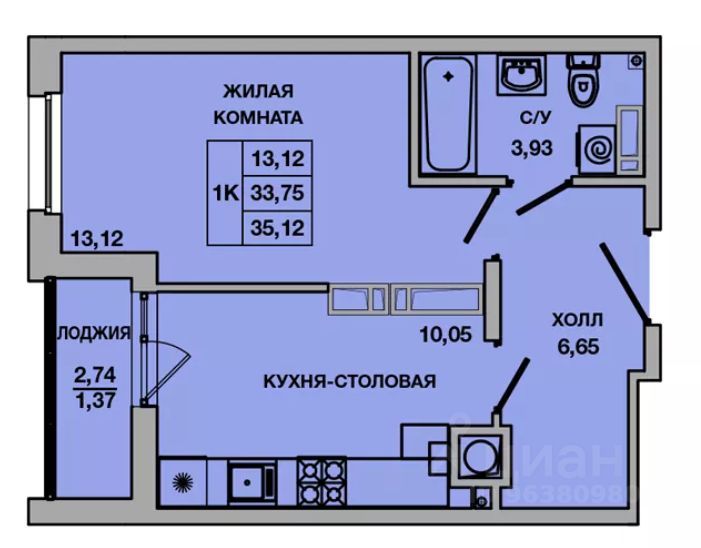 1-комн.кв., 35,1 м², 2/10 этаж