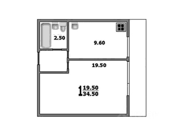 1-комн., 34,8 м², 5/12 этаж