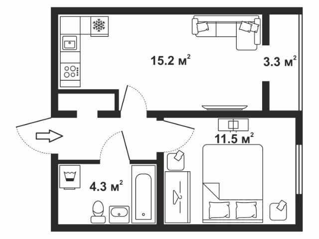 1-комн., 35 м², 19/26 этаж