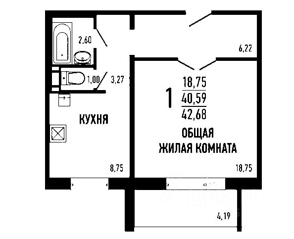 Планировка этой квартиры по данным Циан