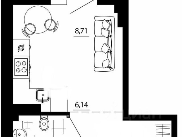 Студия, 32 м², 6/24 этаж