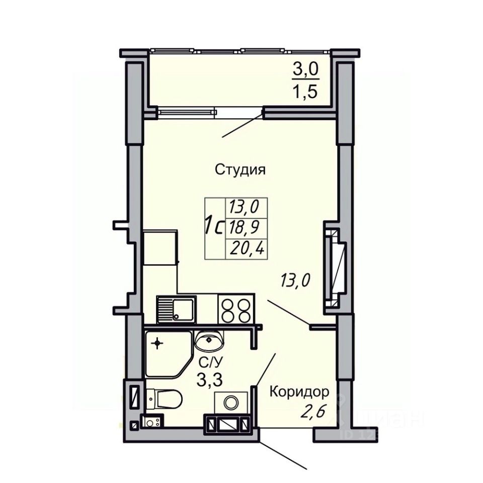 Продается1-комн.квартира,20,4м²