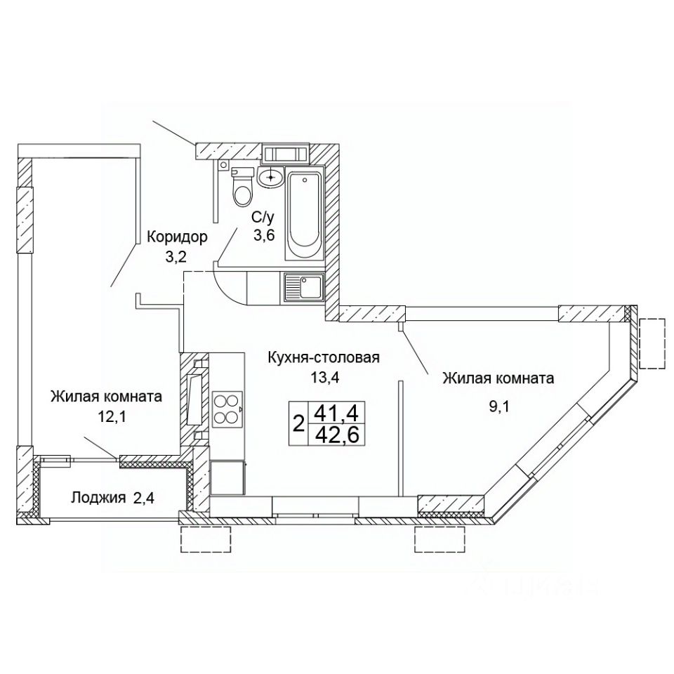 Продается2-комн.квартира,42,6м²