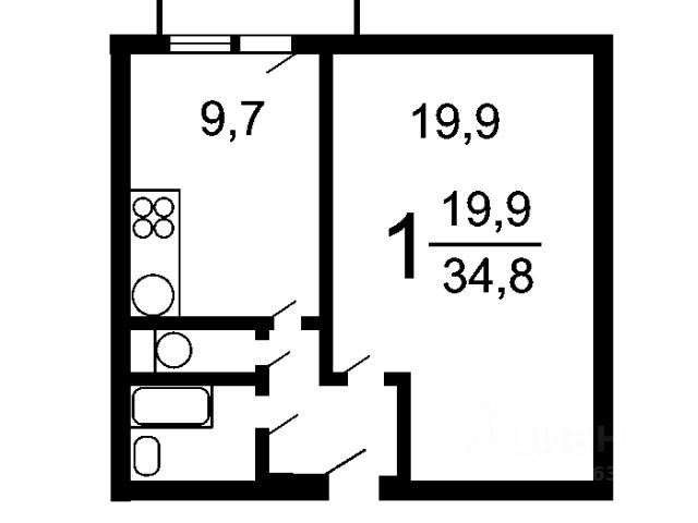 1-комн., 33,7 м², 7/14 этаж