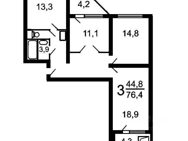3-комн., 80 м², 16/17 этаж