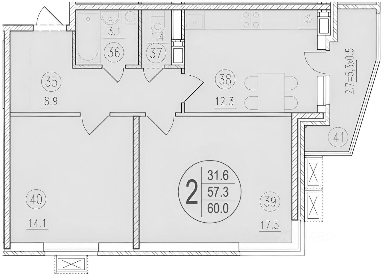 Планировка этой квартиры по данным Циан
