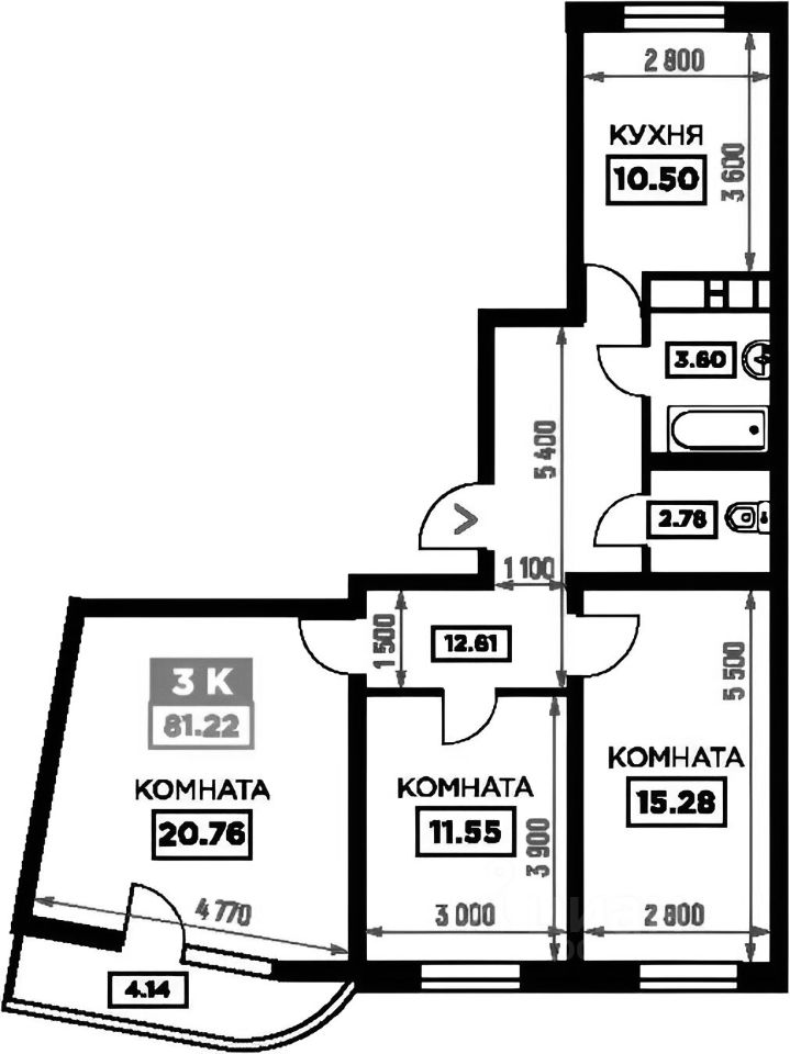 Планировка этой квартиры по данным Циан