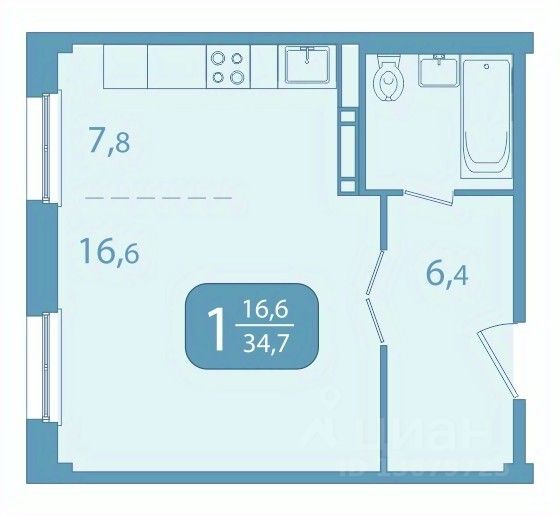 Продается1-комн.апартаменты,34,73м²