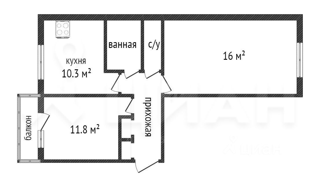 Планировка этой квартиры по данным Циан