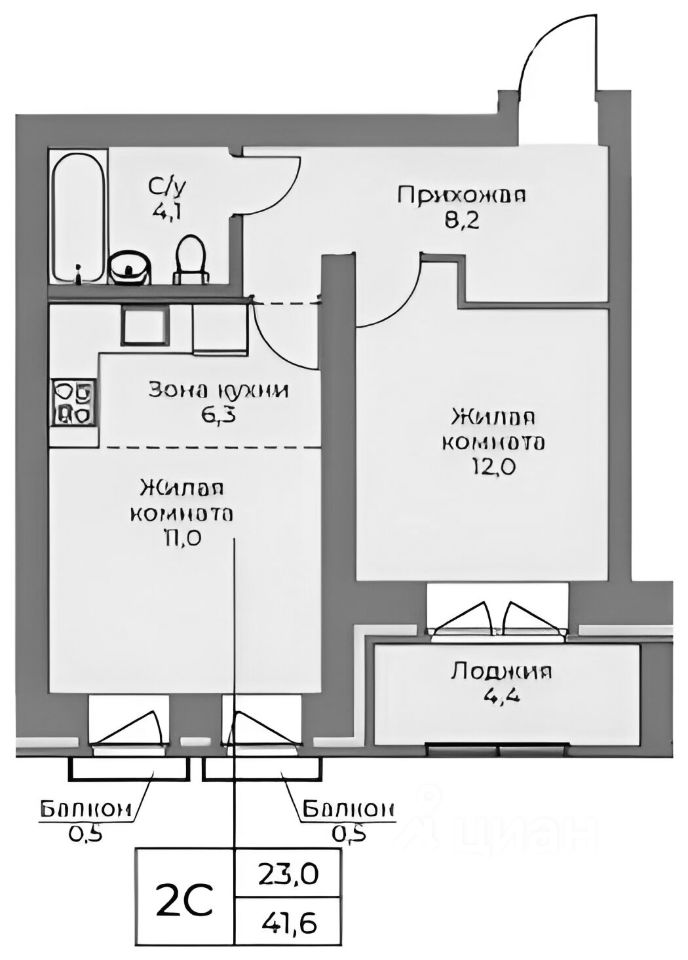 Планировка этой квартиры по данным Циан