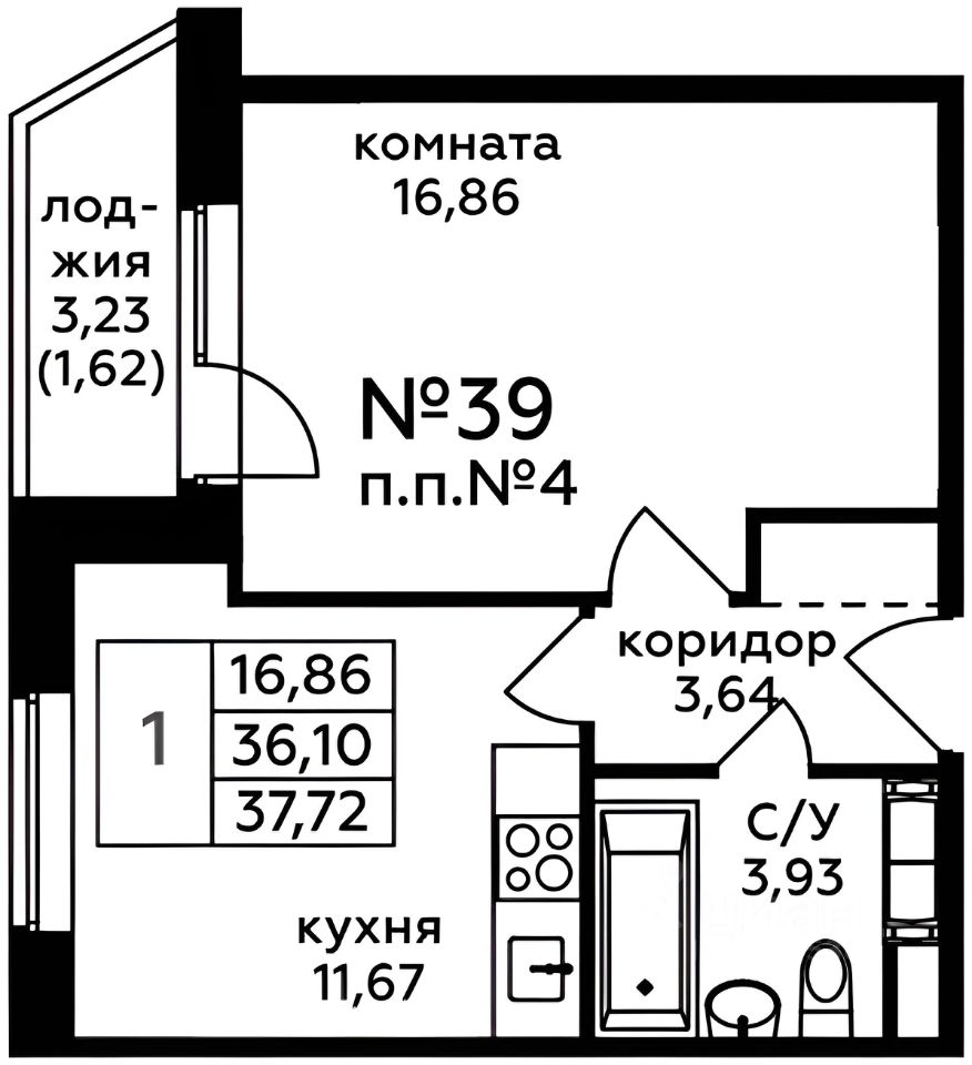 Планировка этой квартиры по данным Циан