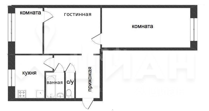 Планировка этой квартиры по данным Циан