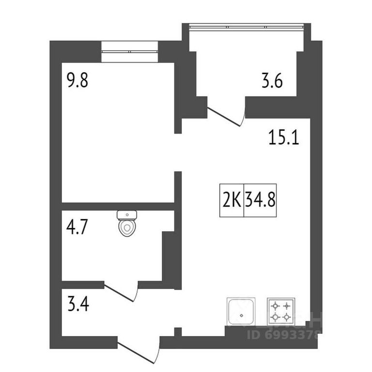 Планировка этой квартиры по данным Циан