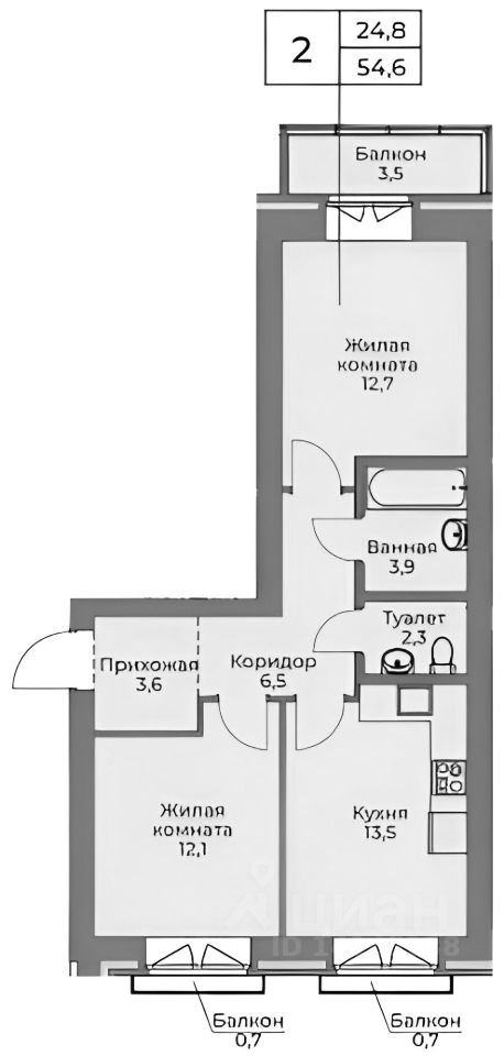 Планировка этой квартиры по данным Циан