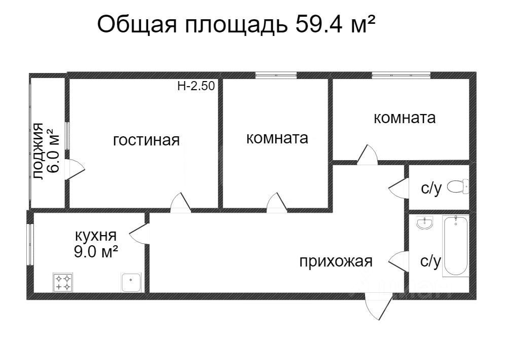 Планировка этой квартиры по данным Циан