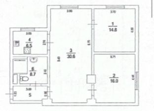 3-комн.кв., 80 м², этаж 2