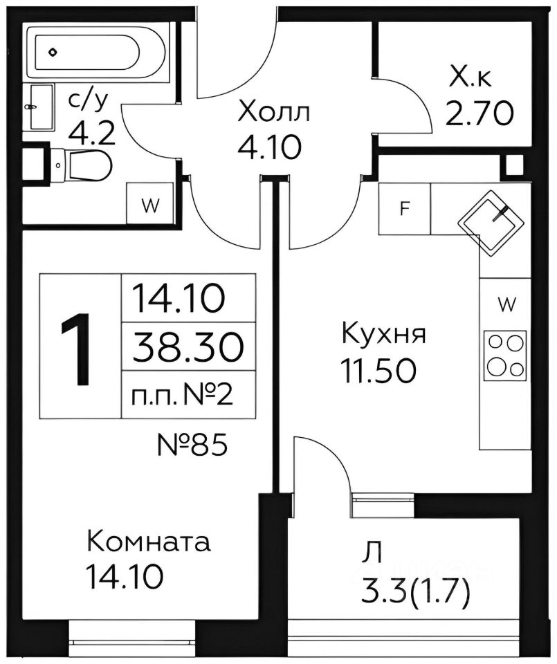 Планировка этой квартиры по данным Циан