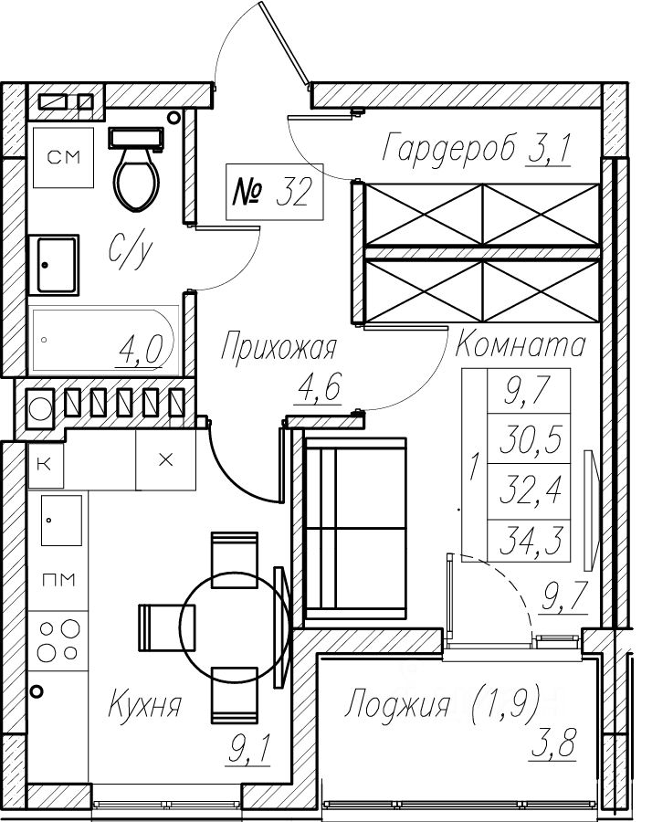 Продается1-комн.квартира,32,4м²