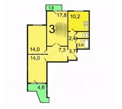 3-комн.кв., 75 м², этаж 3