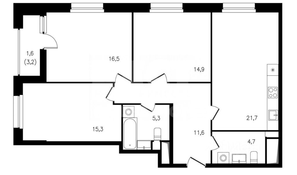Планировка этой квартиры по данным Циан