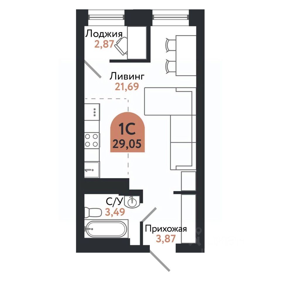 Продается1-комн.квартира,29,05м²