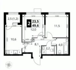 2-комн.кв., 50 м², этаж 7