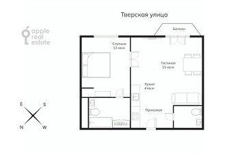 2-комн.кв., 40 м², этаж 6