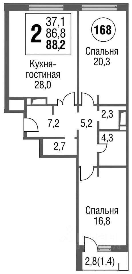 Планировка этой квартиры по данным Циан