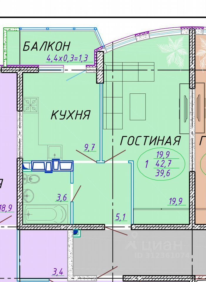 Продается1-комн.квартира,39м²