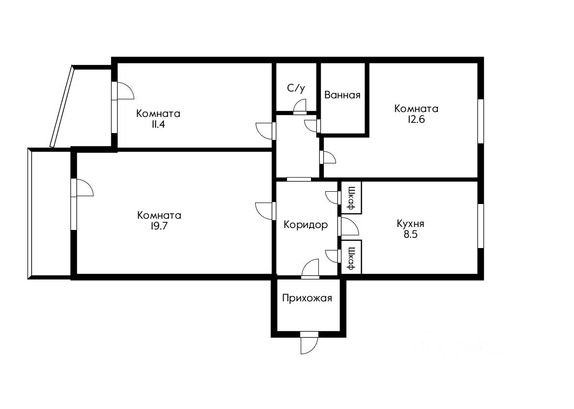 Планировка этой квартиры по данным Циан