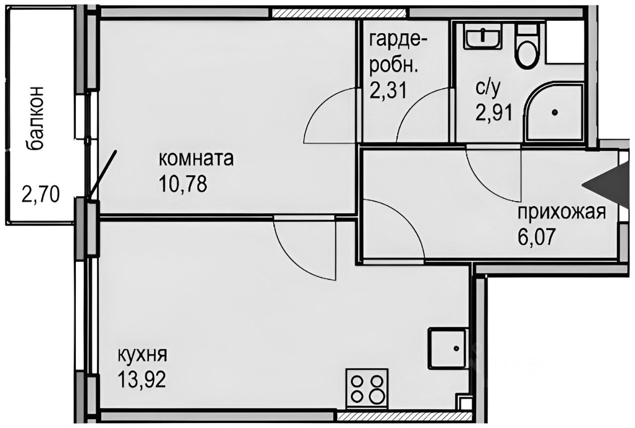 Планировка этой квартиры по данным Циан