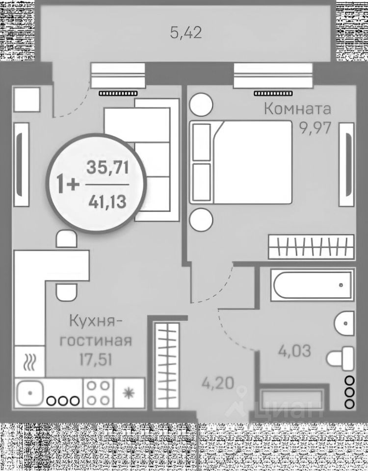 Планировка этой квартиры по данным Циан