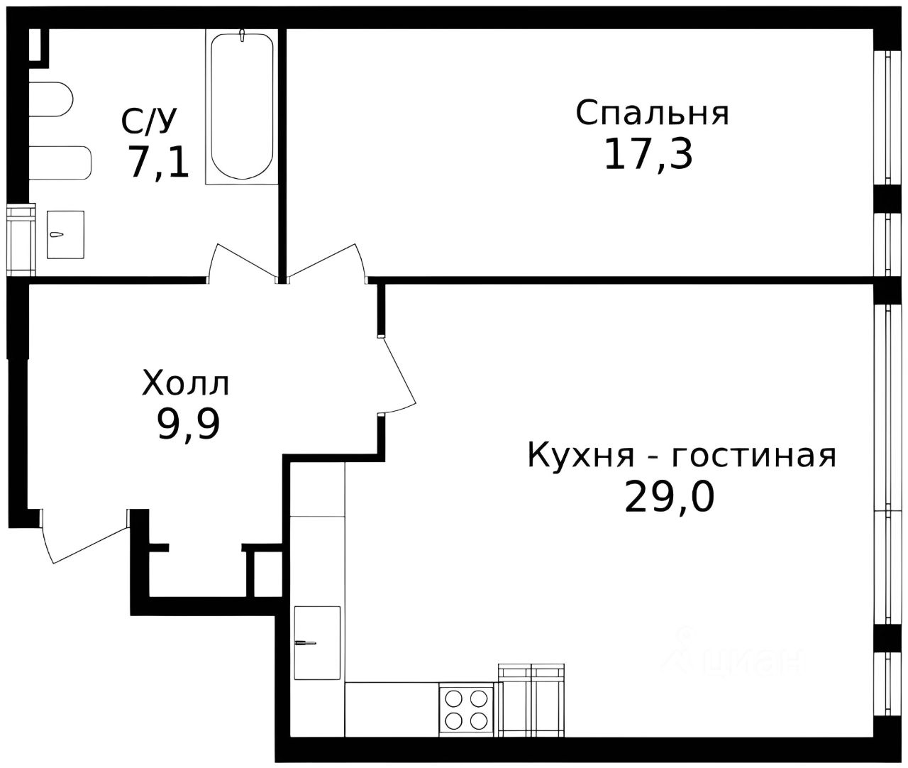 Планировка этой квартиры по данным Циан