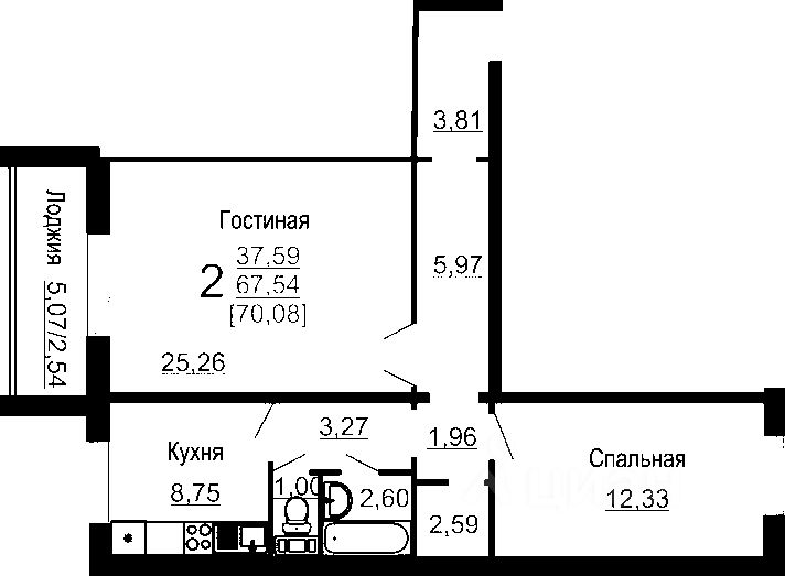 Планировка этой квартиры по данным Циан