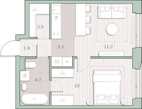 1-комн.кв., 38 м², этаж 24