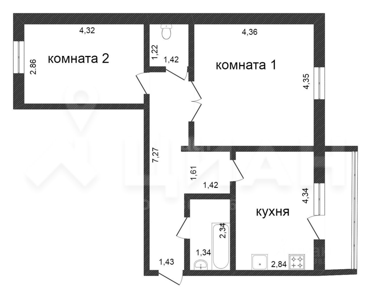 Планировка этой квартиры по данным Циан